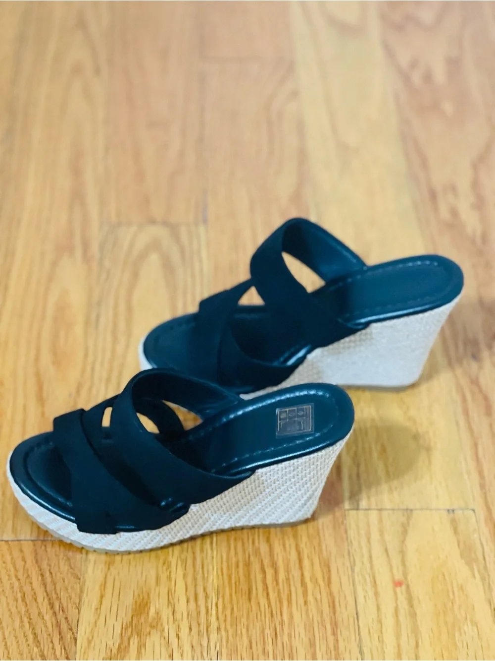 SHEIN Black Strappy Espadrille Platform Wedge Sandals
